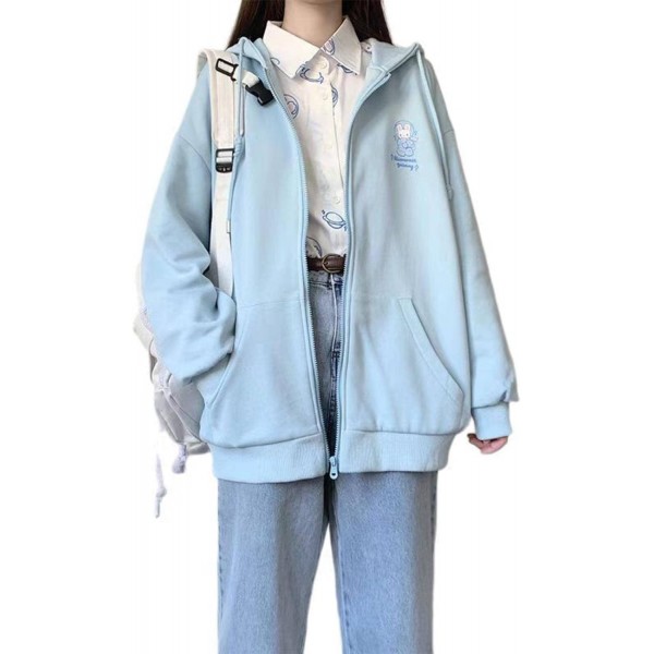  Women's Japanese Loose Kawaii Zip Hoodie Girls Sweet Preppy Jacket Top