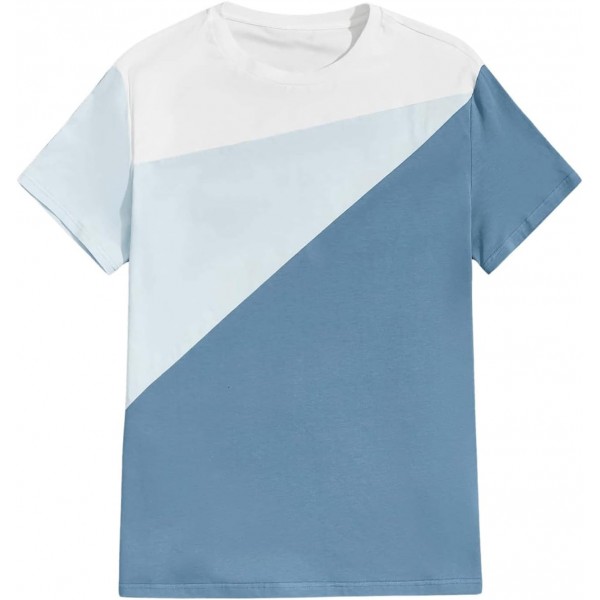  Men's Color Block Round Neck Short Sleeve Casual Tee Shirt Tops