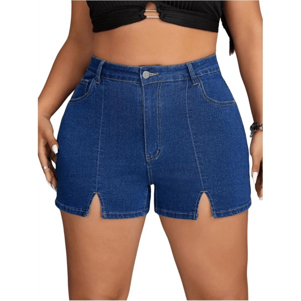  Women's Split Hem Skinny Stretchy Denim Jean Shorts