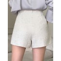  Women's High Waisted Dressy Trouser Shorts Wide Leg Zip Up Bermuda Tweed Shorts