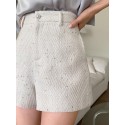  Women's High Waisted Dressy Trouser Shorts Wide Leg Zip Up Bermuda Tweed Shorts