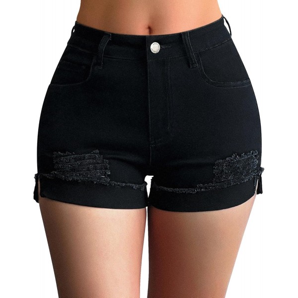  Women's Ripped Mid Rise Stretchy Denim Jeans Shorts