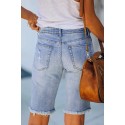  Denim Shorts for Women Casual Distressed Denim Bermuda Shorts Solid Raw Hem Cut-Out Natural Daily Ripped Shorts