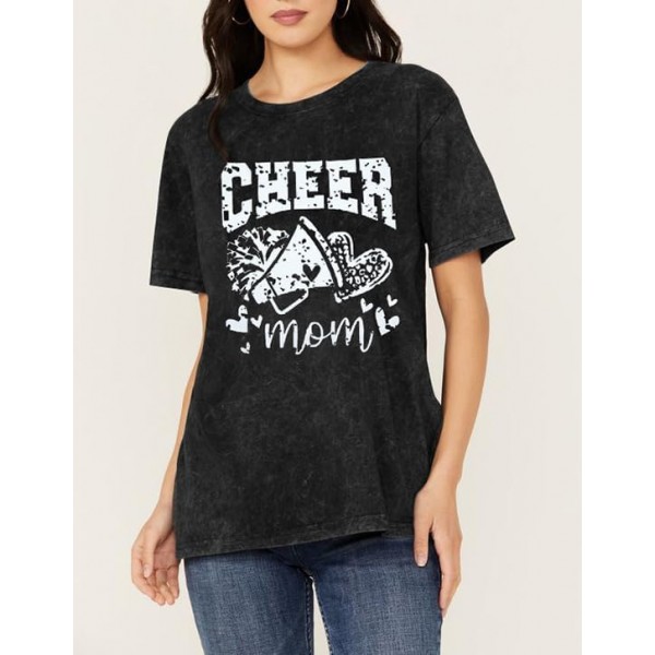  Mama Shirt Cheer Mom Tshirt: Acid Wash Mom Graphic Short Sleeve Shirts - Distressed Vintage Mama Tee Tops