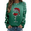  Rhinestone Christmas Sweatshirts for Women Long Sleeve Crewneck Party Shirts Red Wine Glass Print Cute Xmas Tops